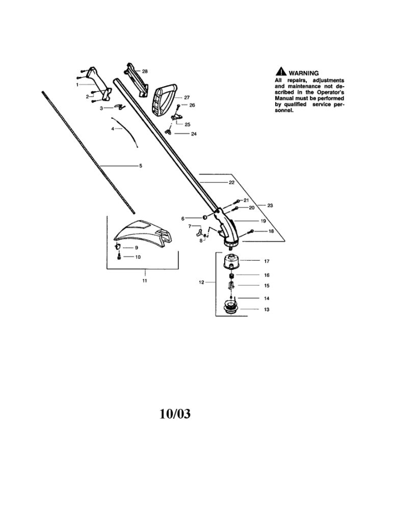 Driveshaft/Throttle Housing Diagram and Parts List for FEATHERLITE SST RECON Weed Eater Trimmer